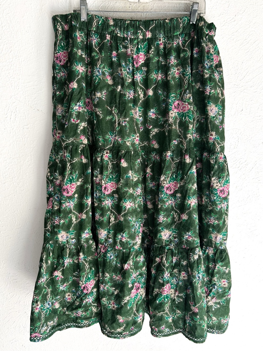 Lane Bryant Green Floral Tiered Maxi Skirt Sz 18/20 Whimsigoth Cottagecore